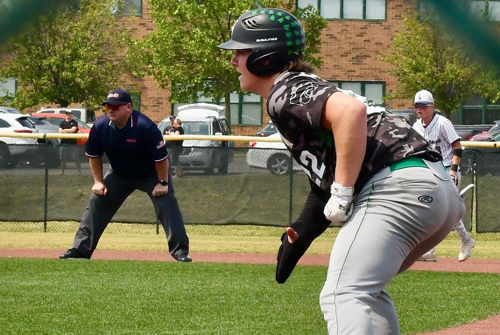  Novi’s Andrew Krummer takes a lead off first during his team’s Quarterfinal win Saturday over Battle Creek Lakeview. 