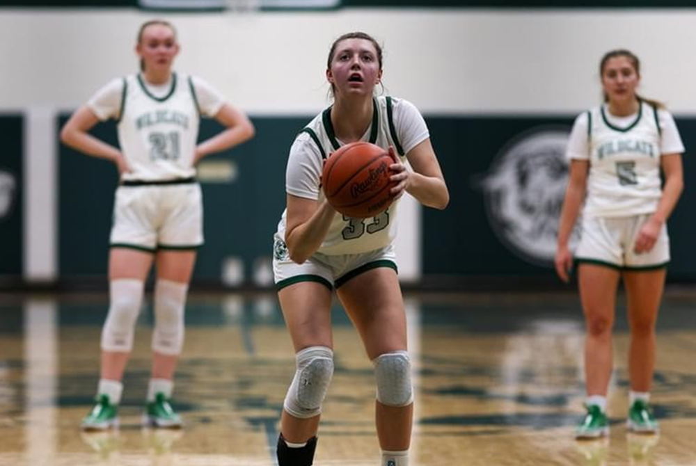 Wayland’s Harmony Laker lines up for a free throw while playing her favorite sport, basketball. 